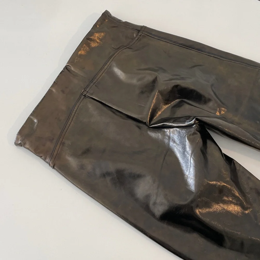 SPANX Faux Patent Leather Shiny Brown Bronze Metallic Leggings Small